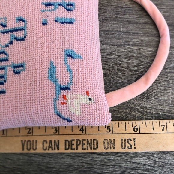 Vtg Pink Needlepoint SHH BABY Hanging - Picture 7 of 9